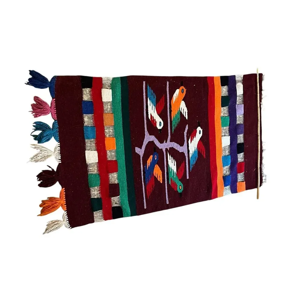VINTAGE HANDWOVEN Wool Rug Wall Tapestry MEXICAN ZAPOTEC Tree Of Life 51” x 28”